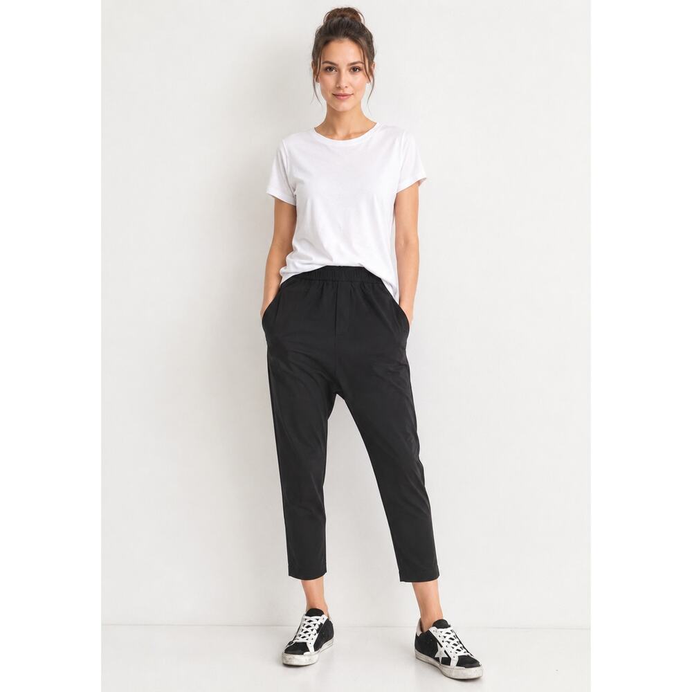Nili Lotan 2 Wool Paris Pants $495 Drawstring Elastic Waist Slouchy Jet Black